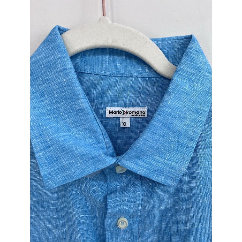 MARIO ROMANO Made In Italy MEN'S BLUE Turquoise LINEN DRESS SHIRT Extra Large XL - Picture 3 of 6